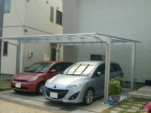 岡山県倉敷市ののカーポート エフルージュ ツイン 積雪〜20cm対応＋変形敷地対応セット 斜め切詰め用後枠 施工例