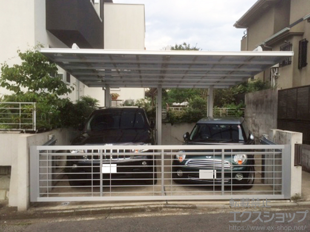 神奈川県横浜市ののカーポート ダブルフェース 背面支持 積雪〜20cm対応＋サポートセット（着脱式）Ｈ24 施工例