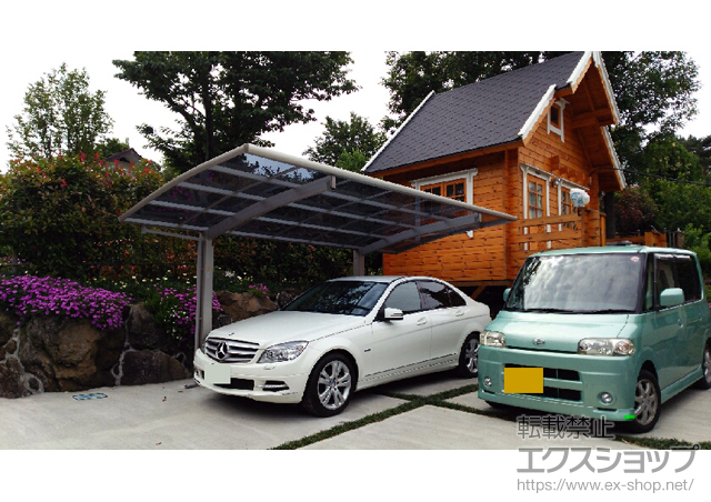 静岡県伊東市ののカーポート プレシオスポート 積雪〜20cm対応＋着脱式補助柱 標準・ハイルーフ兼用 2本入り×1セット＋屋根ふき材補強部品 1セット 施工例