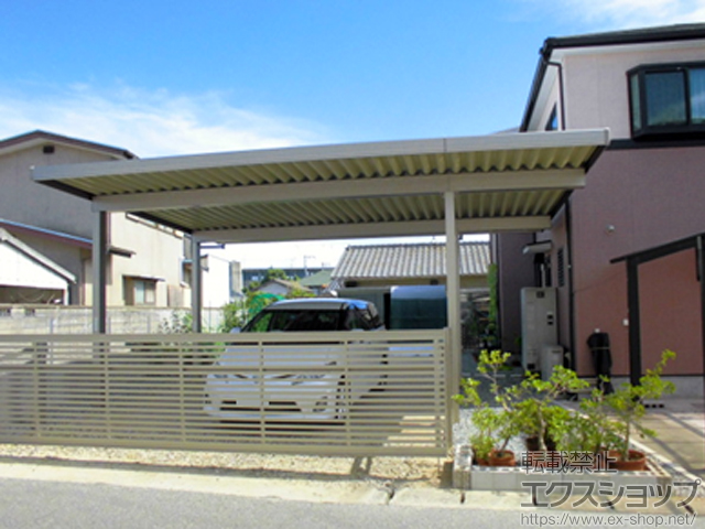 岡山県倉敷市のLIXIL リクシル（トステム）のカーポート テリオスポートIII 3000 2台用 間口延長 角柱4本仕様 積雪〜100cm対応 施工例