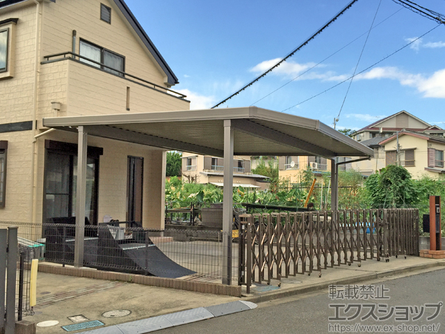 東京都町田市のLIXIL リクシル（トステム）のカーポート テリオスポートIII 900 2台用 角柱4本仕様 積雪〜30cm対応 ※正面隅切り納まり 施工例