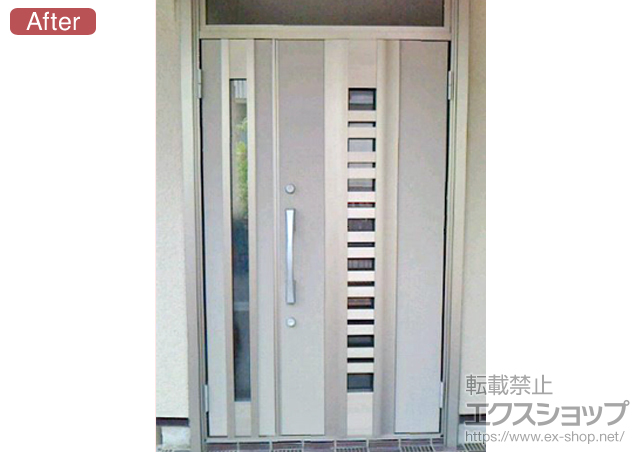 広島県広島市のLIXIL リクシル（トステム）の玄関ドア リシェントII 断熱K4仕様親子仕様(ランマ付)R E90型 施工例