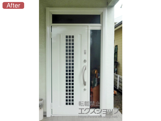 兵庫県神戸市のLIXIL リクシル（トステム）の玄関ドア リシェント アルミ仕様20片袖仕様(ランマ付)L S1型*簡易タッチキー* 施工例