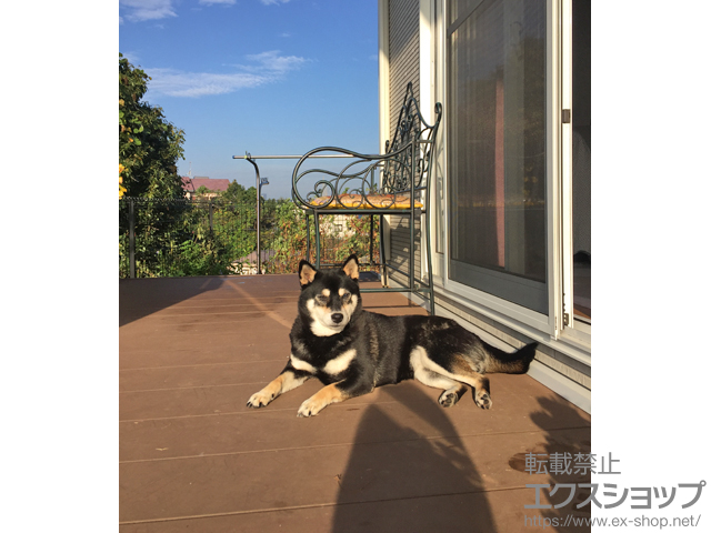 福岡県福岡市ののウッドデッキ リウッドデッキ 200＋段床セット(片側面1段)＋シンプルモダンデッキフェンス 5型＜ポリカーボネートパネル＞ 施工例