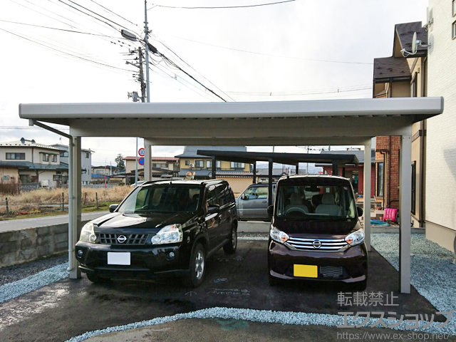 山形県東根市ののカーポート ジーポートneo Aタイプ 2台用 角柱4本仕様 標準鼻隠し 積雪〜100cm対応 施工例