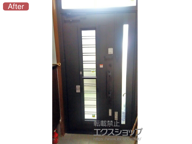 千葉県市川市のLIXIL リクシル（トステム）の玄関ドア リシェントII アルミ仕様 親子仕様(ランマ付)R C83型 施工例