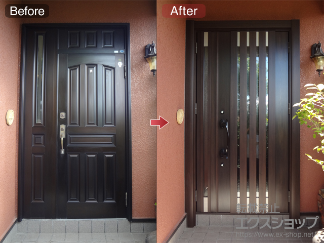福岡県福岡市のLIXIL リクシル（トステム）の玄関ドア リシェントII 断熱K4仕様 親子仕様（ランマ無) F14型 施工例