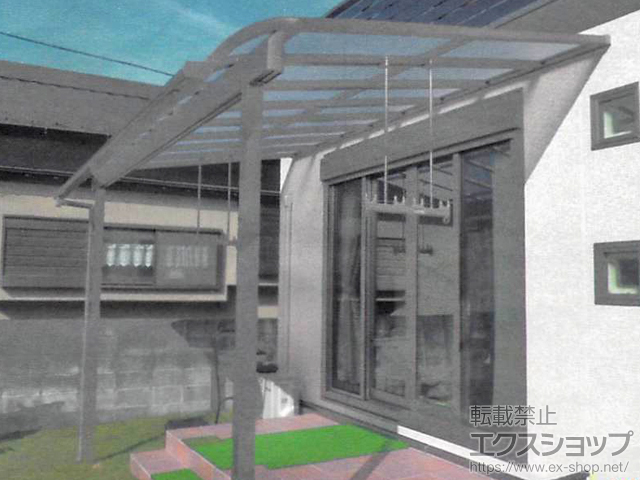 熊本県八代市のLIXIL リクシル（トステム）のテラス屋根 ライザーテラスII R型 1500 テラスタイプ 単体 積雪〜50cm対応+ライザーテラスII R型 吊り下げ物干し 標準 2本入り×1セット 施工例