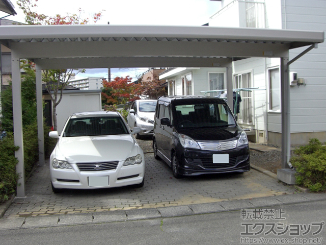 岩手県盛岡市ののカーポート ジーポートneo Aタイプ 2台用 標準鼻隠し 角柱4本仕様 積雪〜100cm対応 施工例