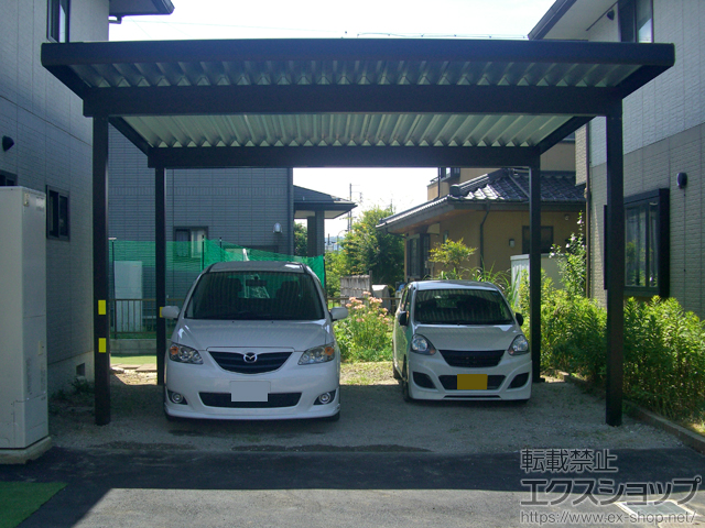 長野県長野市ののカーポート ジーポートneo Aタイプ 2台用 標準鼻隠し 角柱4本仕様 積雪〜100cm対応 施工例