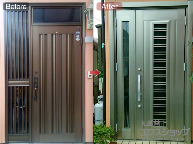 埼玉県上尾市のLIXIL リクシル（トステム）の玄関ドア リシェントII アルミ仕様 親子仕様(ランマ無)R C83型 施工例