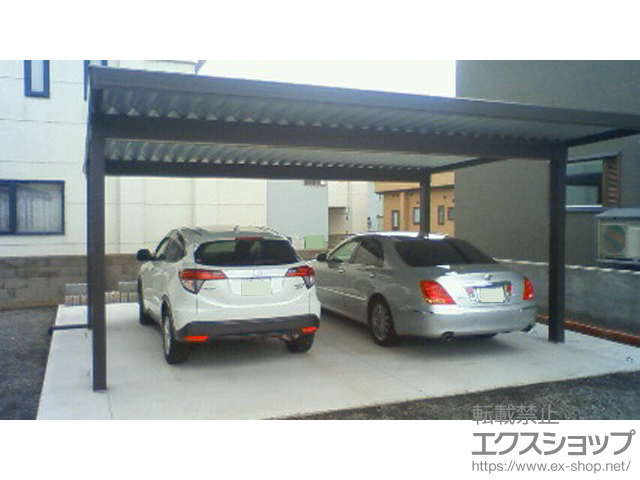 青森県五所川原市のLIXIL リクシル（トステム）のカーポート テリオスポートIII 3000 2台用 角柱4本仕様 積雪〜100cm対応 施工例