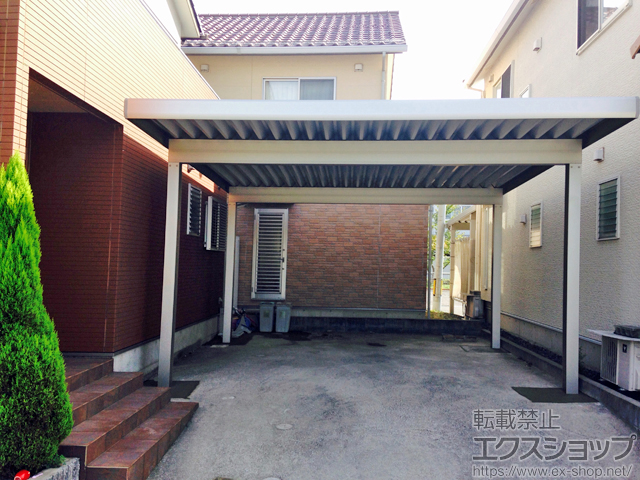 鳥取県鳥取市ののカーポート ジーポートneo Aタイプ 2台用 角柱4本仕様 標準鼻隠し 積雪〜100cm対応 施工例