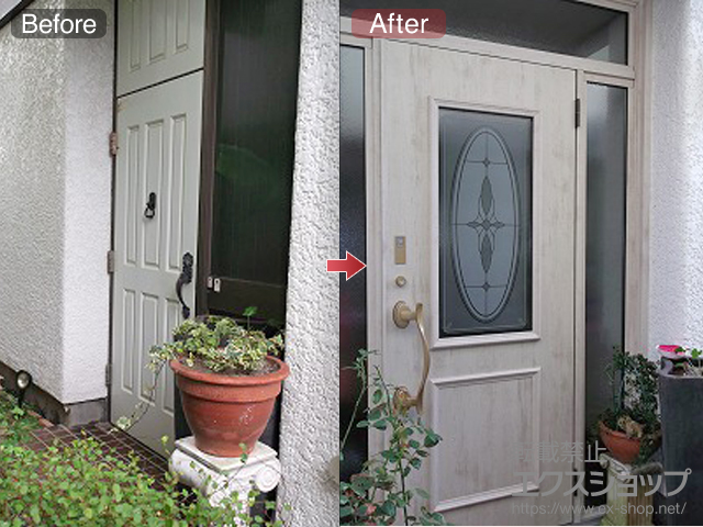 静岡県静岡市のLIXIL リクシル（トステム）の玄関ドア リシェントII 断熱K4仕様 両袖ランマ付仕様R D11型 ※タッチキー仕様 施工例