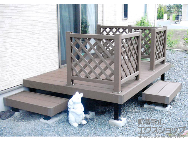 宮城県東松島市ののウッドデッキ マージウッドデッキ+独立式リウッドステップ2型+マージウッドデッキ ラティスデッキフェンス 施工例