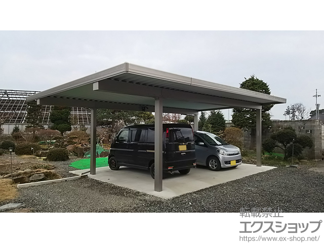 岩手県奥州市のLIXIL リクシル（トステム）のカーポート テリオスポートIII 3000 2台用 間口延長 角柱4本仕様 積雪〜100cm対応 施工例