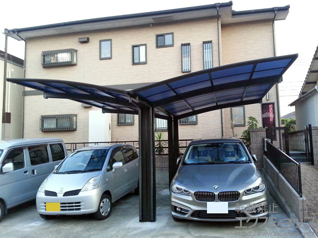 長崎県諫早市ののカーポート プレシオスポート Y合掌 積雪〜20cm対応＋プレシオスポート 着脱式補助柱 2本入り×2セット 施工例