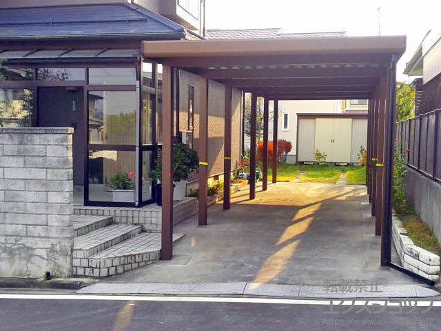 長野県上水内郡飯綱町ののカーポート ジーポートneo 2台用 縦連棟 角柱12本仕様 標準鼻隠し 積雪〜150cm対応 施工例