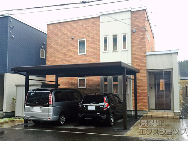 北海道札幌市のykkapカーポート施工例 ジーポートneo Aタイプ 標準鼻隠し 2台用 角柱4本仕様 積雪 100cm対応 1