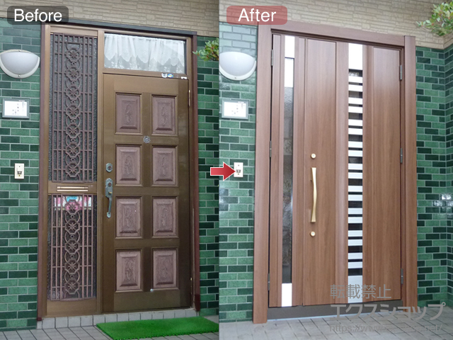 新潟県新潟市のLIXIL リクシル（トステム）の玄関ドア リシェントII 断熱K4仕様 親子仕様(ランマ無)R E90型 施工例