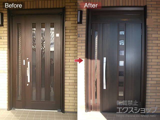 神奈川県川崎市のLIXIL リクシル（トステム）の玄関ドア リシェントII 断熱K4仕様 親子仕様(ランマ付)R F16型※タッチキー(キー付リモコン)仕様 施工例