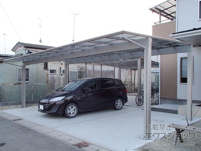 宮城県石巻市ののカーポート エフルージュ トリプル マテリアルカラー　積雪〜20cm対応＋変形敷地対応セット＋補修用雨樋部品 エルボ【AHY KA1-1】 施工例