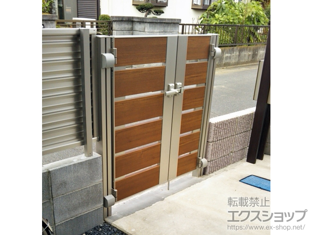 埼玉県さいたま市のの門扉 【特注】ルシアス門扉BW01型 横スリット 両開き親子 複合カラー 門柱使用 施工例