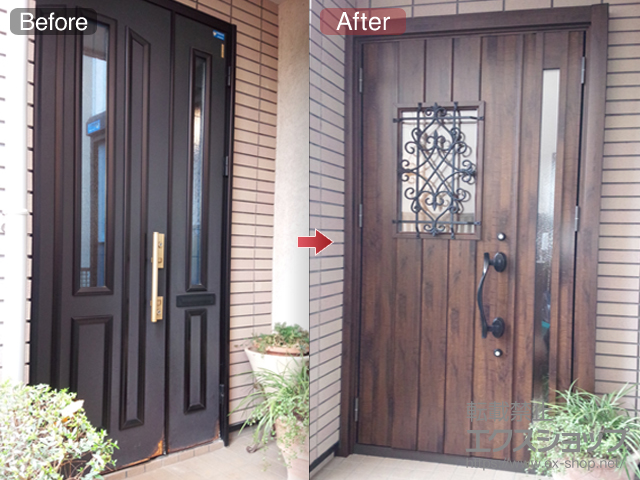 神奈川県川崎市のLIXIL リクシル（トステム）の玄関ドア リシェントII 断熱K4仕様 親子仕様(ランマ無)L C41型 施工例