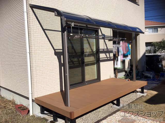 千葉県木更津市ののテラス屋根 スピーネ R型 テラスタイプ 単体 積雪〜20cm対応＋スピーネ 吊り下げ物干し Aセット 標準 2本入り 施工例