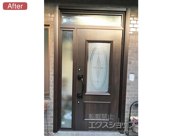 奈良県桜井市のLIXIL リクシル（トステム）の玄関ドア リシェントII 断熱K4仕様 片袖仕様(ランマ付)R D11型 施工例