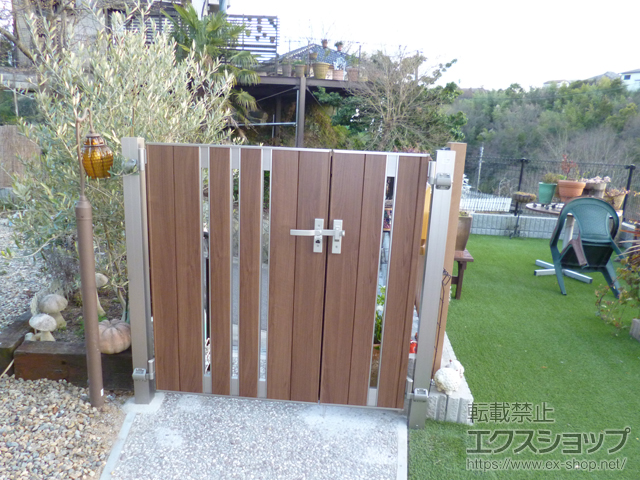 兵庫県三木市のの門扉 ジオーナ門扉 SA型 両開き親子 マテリアルカラー 柱使用 施工例