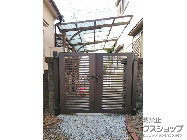 兵庫県明石市のの門扉 ライシス門扉 1型 細横桟 両開き 柱使用 施工例