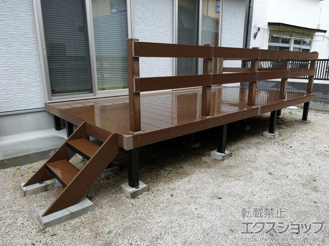 宮城県仙台市ののウッドデッキ リウッドデッキ 200＋リウッドステップ5型 Sタイプ(2段)＋リウッドデッキフェンス4型 横パネル 施工例