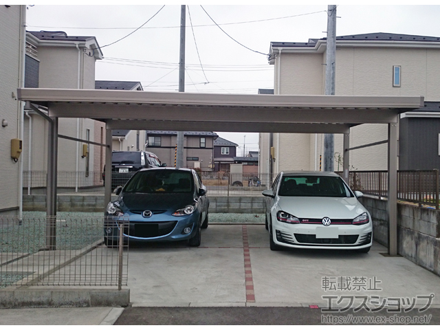 宮城県黒川郡大和町のLIXIL リクシル（トステム）のカーポート テリオスポートIII 1500 2台用 角柱4本仕様 積雪〜50cm対応 施工例