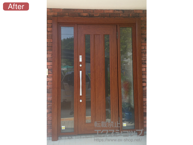 徳島県海部郡海陽町のLIXIL リクシル（トステム）の玄関ドア リシェントII アルミ仕様 両袖仕様(ランマ無)R C16型※タッチキー(リモコンタイプ)仕様 施工例