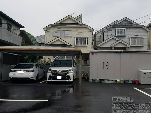 東京都練馬区ののカーポート フーゴAプラス (アーチスタイル) ワイド 木調色 積雪〜20cm対応 施工例