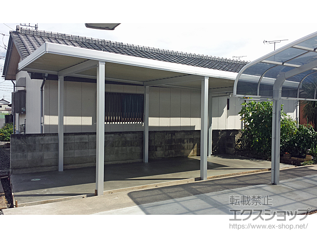 栃木県足利市のLIXIL リクシル（トステム）のカーポート テリオスポートIII 1500 奥行延長 角柱6本仕様 積雪〜50cm対応 施工例