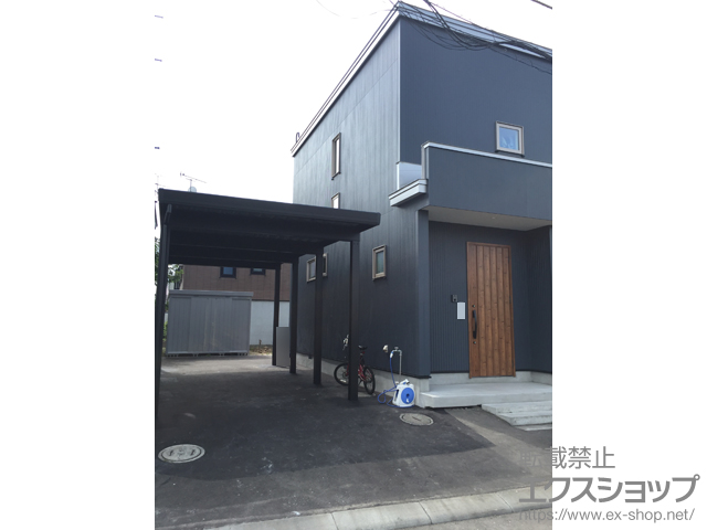 北海道札幌市のLIXIL リクシル（トステム）のカーポート テリオスポートIII 4500 奥行延長 角柱8本仕様 積雪〜150cm対応 施工例