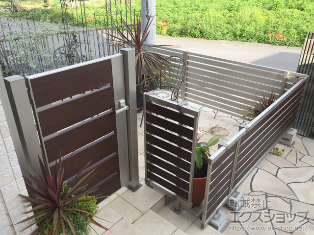 埼玉県比企郡小川町ののフェンス・柵 ルシアスフェンスF04型 横板 木目カラー 自由柱施工 施工例