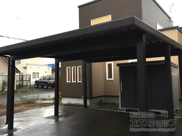 北海道札幌市のykkapカーポート施工例 ジーポートneo 2台用 角柱6本仕様 積雪 150cm対応 1
