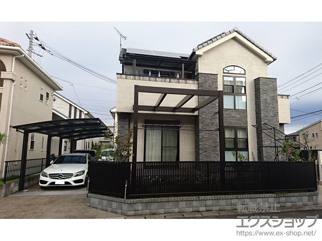 千葉県東金市ののフェンス・柵 エクスラインフェンス6型 縦太格子 自由柱施工 施工例