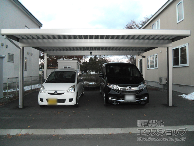 北海道苫小牧市ののカーポート ジーポートneo 積雪100cmAタイプ 2台用 角柱4本仕様 積雪〜100cm対応 施工例