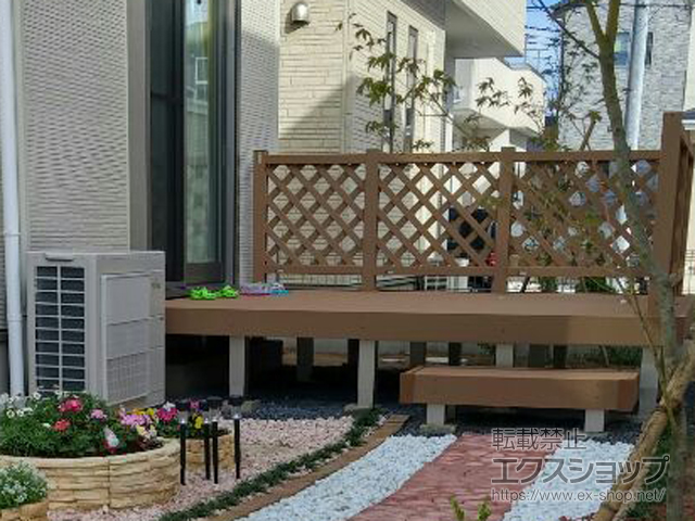 千葉県市原市ののウッドデッキ リウッドデッキ 200＋独立式 リウッド ステップ2型＋リウッドデッキフェンス2型＜ラチス格子＞ 施工例