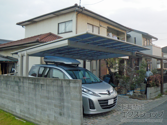 岡山県岡山市ののカーポート エフルージュツインEX 後方支持タイプ 積雪〜20cm対応 施工例
