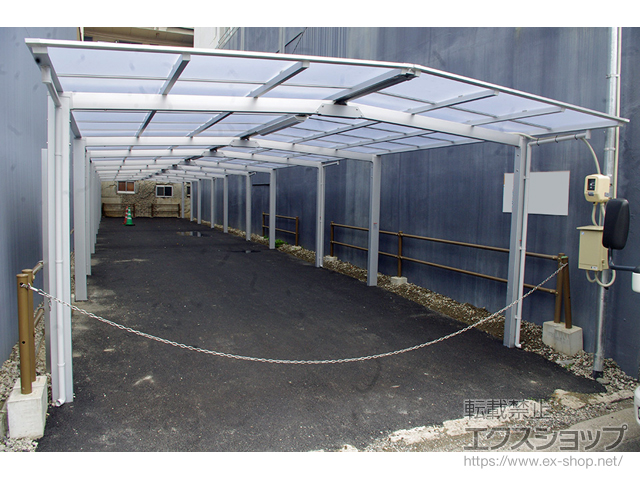 徳島県徳島市ののサイクルポート・駐輪場 ネスカFミニ (フラットスタイル) 縦連棟 積雪〜20cm対応 *M合掌連結用 施工例