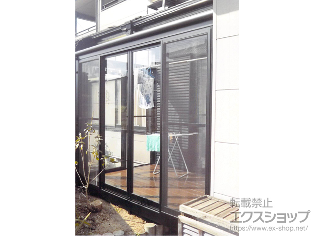 愛媛県西条市ののテラス囲い・サンルーム サニージュ F型 床納まり ランマ無 積雪〜20cm対応 ※片袖納まり 施工例