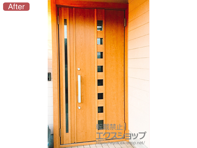 鹿児島県霧島市のLIXIL リクシル（トステム）の玄関ドア リシェント 玄関ドア3 断熱K4仕様 手動 親子仕様(ランマ無)R M28型 施工例
