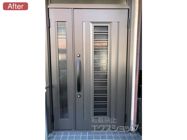 愛知県名古屋市のLIXIL リクシル（トステム）の玄関ドア リシェント 玄関ドア3 アルミ仕様 手動 親子仕様(ランマ付)R C83N型 施工例