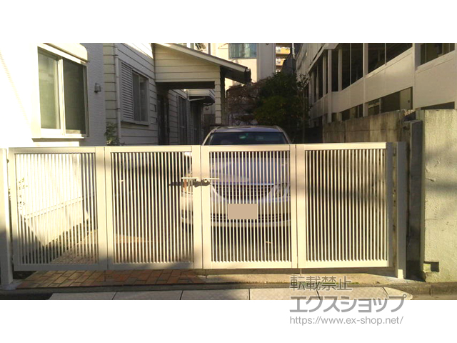 神奈川県川崎市のの門扉 プレスタ門扉 2型 細たて桟 4枚折戸 施工例