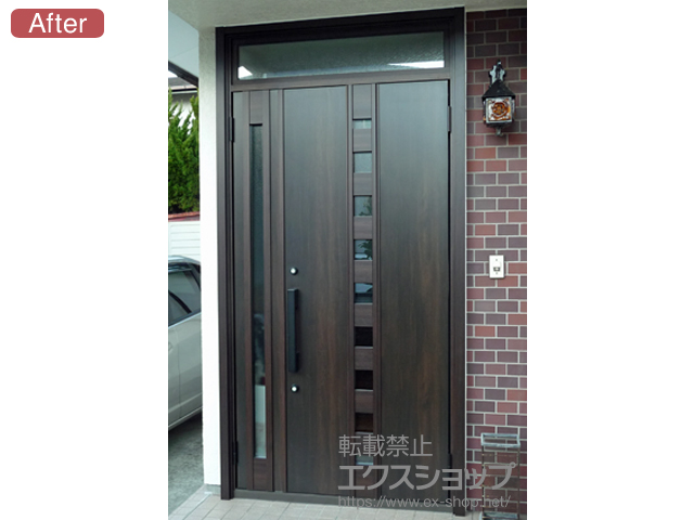 神奈川県横浜市のLIXIL リクシル（トステム）の玄関ドア リシェント 玄関ドア3 断熱K4仕様 手動 親子仕様(ランマ付)R M28型 施工例